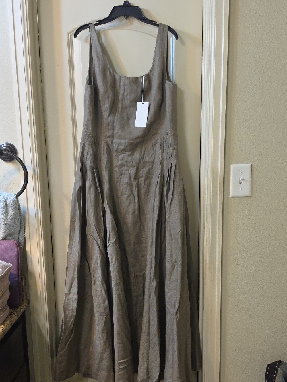 Sleeveless Maxi Linen Dress in Taupe. This Is Large But Runs Small In Bust